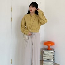 디작소 여성 봄 가을 겐드 크롭 버튼 후드 티셔츠