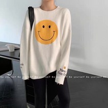 Tagi.패션 봄가을 여자 오버핏 맨투맨 스마일 빅사이즈 긴팔 티셔츠 데일리