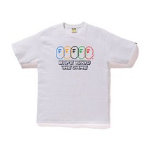 BAPE 조수 브랜드 티셔츠 컬러 원숭이 머리 패턴 인쇄 라운드 넥 풀오버 남성과 여성 느슨한 반팔