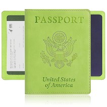 Hübsch 여권과 백신 카드 홀더 PU 가죽 여권 커버 CDC 백신 카드 프로텍터 여행용 업그레이드 여권 지갑 여권 케이스 여성용 남성용(라이트 그린)