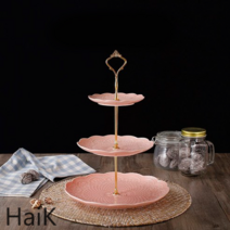 케이크 케잌 접시 2단 3단 트레이 마카롱접시 크리스마스 디저트 홈파티 호텔 그릇 플레이트, 로즈 3 단 플레이트 핑크