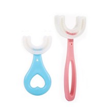 360 도 U자형 아기 칫솔 실리콘 구강 관리 청소, 10.Blue S Pink L