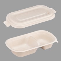 스테이크 파스타 샐러드 친환경도시락 RC750-2 펄프 750ml 2구 사각 용기 RL750 펄프뚜껑 세트 500개, 단품, 단품