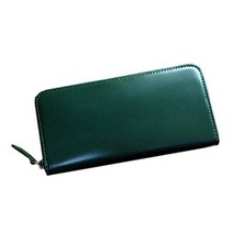 코도반 (마지리 가죽) × 책 누메 가죽 라운드 패스너 장 지갑 (그린)