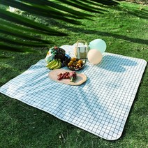 메이리앤 체크 휴대용 방수 피크닉매트 돗자리, 화이트