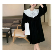 레이스 칼라 블랙 긴소매 원피스 여성 무릎