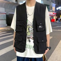 남성캐주얼조끼 봄여름 남자 스트릿룩 힙합 포켓 스타일 카고 조