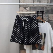 상상그이상 여성용 국내제작 도트 반바지 탄탄한 고급원단 짱짱한 허리밴딩 부드러운 편안한 사계절용 4부 팬츠 귀여운 땡땡이 홈웨어 밴딩반바지 캐주얼코디