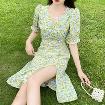 브이넥 라인 원피스 꽃무뉘 바캉스 20대 롱원피스 봄