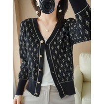 여성 라운드넥 프린트 니트 가디건 하이엔드 패션 올 매치 긴팔 스웨터 상의 봄 여름