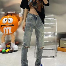 로우라이즈 골반청바지 데님팬츠 찢청 일자핏