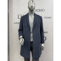 워모 남자 겨울 기본 체스터카라 7부 체크패턴 네이비체크 모직코트 IFHJ12