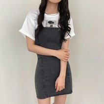 더핑크 / [더핑크] 둔치 반팔 레이어드 데님 미니 원피스