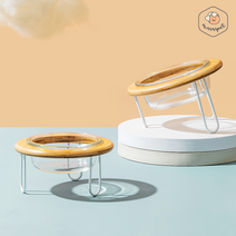 마브펫 강아지 고양이 UFO 원목식기, M, 유리