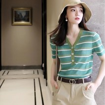 브이넥 스트라이프 골지티