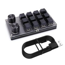 타자기 키보드 기계식 quot12 키 미니 매크로 DIY 정의 게임용 손잡이 프로그래밍 가능한 키패드 PC 노트북 한 손으로 제어quot, [01] USB 12 Keys 2 Knob, Black USB