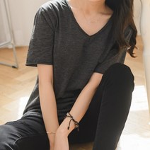 유니스 여성용 빈티지 루즈핏 브이넥 롱 반팔 티셔츠