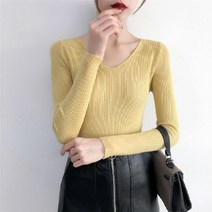 여성 브이넥 골지 슬림 긴팔니트