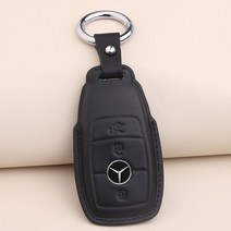 1+1 벤츠 E클래스 키케이스 A200L E260L E300L E350 키링 가죽 고급 키홀더, 단일사이즈, 3버튼 블랙 링, 단일사이즈
