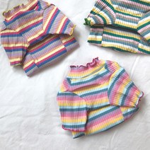 패션퍼피 명품 강아지옷 골지 무지개 줄무늬 티셔츠 3COLOR XS-XL, 그린