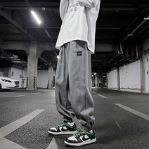 DFMEI 봄 팬츠 고가남 ins조항룩 와이드 발코니 마피아 슬림 스트레이트 트레이닝 팬츠