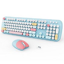 COOFUN 무선 키보드 마우스 귀여운 다채로운 104 키 타자기 레트로, 푸른, 일반형