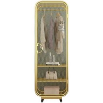 이동식 바퀴 골드 철제 옷장 메쉬 그리드 그물 수납장, 골드 60x50x170 단일 레이어