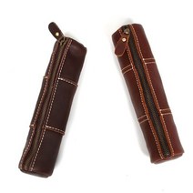 고급 원통 펜슬 케이스 연필 볼펜 보관 필통 파우치, 브라운