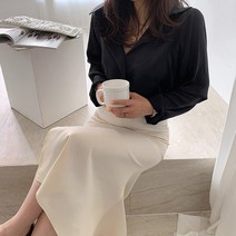 네모 여성용 새틴실크 블라우스