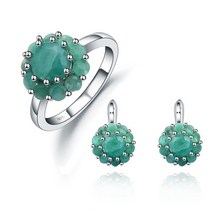 하이퀄리티 롱목걸이 Gem39s BALLET 925 스털링 실버 보석 클러스터 6mm 에메랄드 블렉 가닛 브라 이어 쥬얼리 세트 여성 결혼 반지