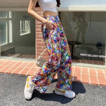 화려한 유니크 여성바지 시원한 루즈핏 꾸안꾸 프린팅 힙합 빅사이즈 트레이닝복 2xl