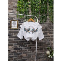 퐁당 / 컬러 하트 단추 꽃자수 블라우스