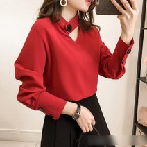 SAMARA (sra0721) 심플초커 브이넥 깔끔 정장블라우스