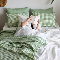 자연을 담은 바람 솔솔 뱀부 시어서커 2겹 여름이불, 그린체크, S/SS 단품