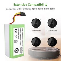 로봇청소기 배터리 호환 14.4v 6800mAh 리튬 이온 Cecotec Conga 1290 1390 1490 1590 진공 청소기 Genio deluxe 370 gutrend e, [01] 9999mAh