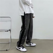 패션 힙합 낙서 성격 청바지 남성 느슨한 캐주얼 와이드 레그 바지