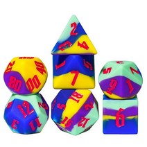 IUSTIDIE 실리콘 7다이 DND 주사위 다면체 주사위 D&D 주사위 세트 밝은 색상 부드럽고 편안한 터치 완벽한 바운서 D&D RPG 바 펍 클럽 교실 파티 게임용(, Purple Blue Green Yellow/R