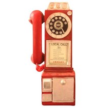 레트로전화기 엔틱 빈티지 전화기 회전 클래식 룩 다이얼 공중 전화 모델 부스 홈, 빨간색, 협력사