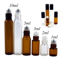 5 개갑 1ml 2ml 3ml 5ml 10ml 호박색 얇은 유리 롤 병 샘플 테스트 에센셜 오일 바이알 롤러 금속유리 공, 스테인리스 공