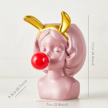 빈티지 꽃병 화병 북유럽 스타일 수지 귀여운 소녀 풍선 껌 인형 즙이 많은 식물 냄비, 핑크 토끼