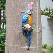 수지 앵무새 동상 벽 마운트 DIY 야외 정원 나무 장식 동물 조각 홈 오피스 정원 장식 장식, 사이드 블루, 협동사