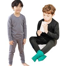 남아기모발열내의 2벌set - 블랙+그레이