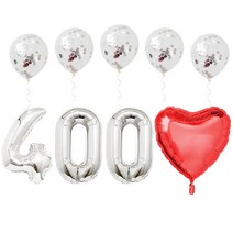 고백하는날 은박 숫자 이니셜 백일상 100일 기념일 하트 컨페티 풍선세트, 1세트, 실버400일♥
