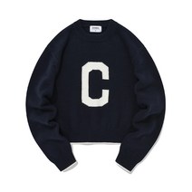 636114 커버낫 우먼 크롭 C 로고 크루넥 니트 네이비