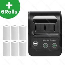 블루투스 미니 영수증 프린터 휴대용 무선 현금 지폐 58mm 소매 POS 레스토랑 비즈니스 카페 윈도우 안드로이드, Standard add 6Rolls_미국 플러그