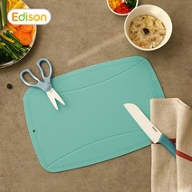 아기 이유식준비물 세라믹칼 가위 TPU도마 민트, 민트블루