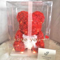 장미 곰돌이 로즈베어 플라워 기념일 선물 [ I Love you레터링+LED포함], 레드XL+잎카드