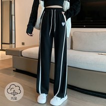 스타일아유 여성 기모 옆줄 스트라이프 밴딩 스판 와이드 팬츠겨울 방한 기모팬츠