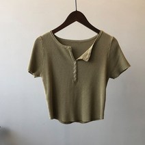 [무료교환] 여름니트 버튼 브이넥 스웨터 여성니트 풀오버순색숏 슬림 언더블