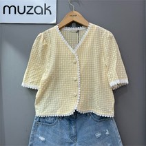 무자크 sh06 지지미 체크 블라우스 MN4WBL46